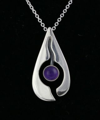 Danish Sterling Silver Pendant Made By N.  E.  From Set With Amethyst