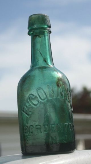 1880s P.  Connell Bordentown Nj Green Blob Top Squat Soda Bottle