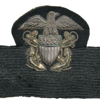 Us Wwii Usn Navy Officers Bullion Visor Hat Badge & Band