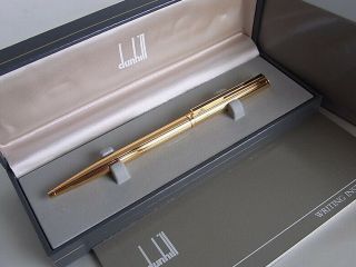 Dunhill Gemline Ball Point Pen Gold Plated Black Line Clip