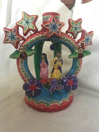 Vintage Christmas Nativity Scene Paper Mache Hand Made In Mexico Candle Holder