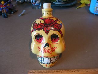 Kah Tequila Skull Decanter 750 Ml Yellow W Red Devil Day Of The Dead Anfora 2012