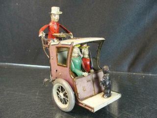 1903 Lehmann German Tin Wind Up Litho Pink Li - La Hansom Cab Vintage Toy