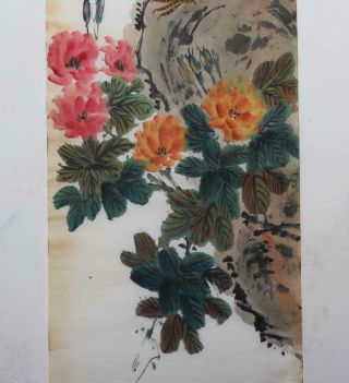 Jiang Handing Signed Four of Old Chinese Hand Painted Scroll Bird and Flower 3
