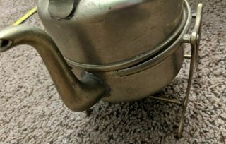 Antique Chinese Brass Teapot Tea Kettle w Stand & Warmer White Copper 3