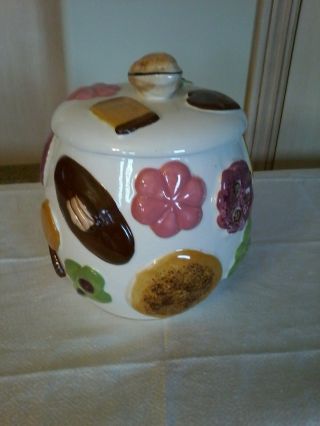 A Vintage Cookies All Over Cookie Jar Japan With Walnut Top In