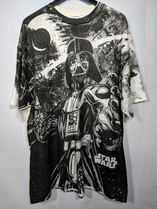 Vtg Star Wars T Shirt Xxl All Over Print Darth Vader 90s 2000s Official