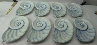 8 Vintage Ceramic Tray Hand Painted Blue Sea Shell Dish San Marco Italy 10 "