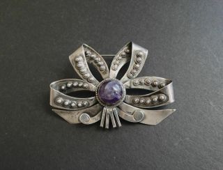 Early Taxco 980 Sterling Amethyst Bow Brooch Spratling Style Pre Eagle Pin Large
