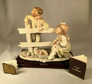 Giuseppe Armani Florence Italy Figurine Of Boy And Girl With Puppies,  Dated 1983