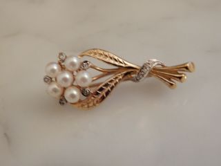 A 9 Ct Gold Cultured Pearl And Diamond Spray Brooch