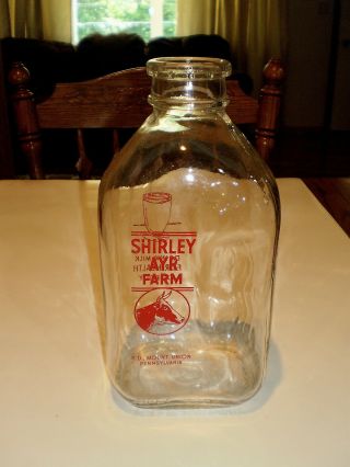 Shirley Ayr Farm Half Gallon Milk Bottle Mount Union,  Pa.  Huntingdon Cows Head