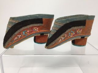 Rare Antique Chinese Lotus Bound Feet Embroidery Shoes/slippers Round Heel