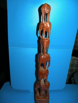 Elephants Totem Pole Tower Hand Carved Solid Wood 6 - Stacked F16