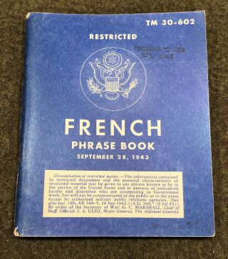 Ww2 Us Military Army 101st 82nd Airborne D - Day French Phrase Book Personal Item