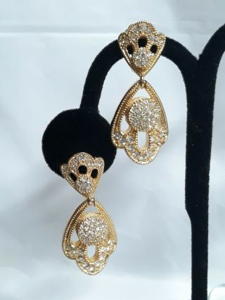Fabulous Signed Christian Dior Rhinestone Dangle Clip Earrings