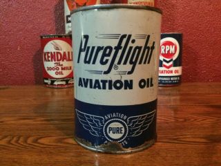 Vintage Pureflight Aviation Oil Can 1955 Metal Full Pure Oil Co.  Aero Aircraft