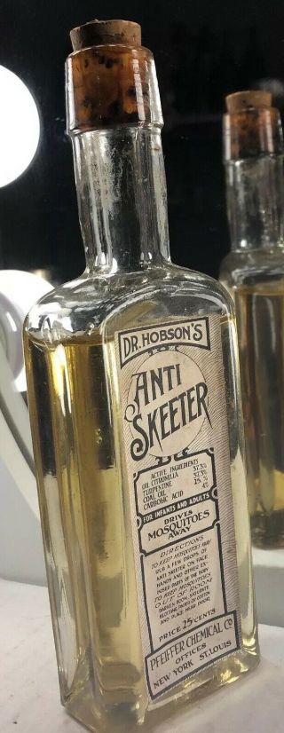 Dr Hobsons’s Anti Skeeter Blown Tooled Top Pfeiffer Labeled St Louis Bottle