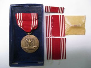 U.  S.  Wwii Cased Good Conduct Medal Set Named To Harold F.  Stevens