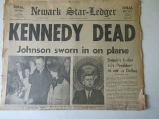 John F Kennedy Dead November 23,  1963 Newspaper Newark Star - Ledger