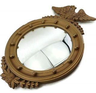 Vtg Wood Frame Mirror Eagle Federal Era Convex Bullseye Round Gold 13 Colonies