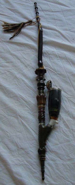 An Early 20th Century German Carved Horn And Porcelain Pipe Stag Art Silver