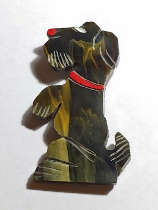 Carved Bakelite Large Scottie Dog Pin,  Pendant Brooch Marbleized Green Swirl