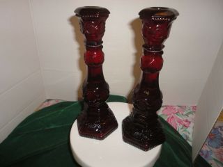Avon Cape Cod 1876 Ruby Red Cranberry Candlesticks With Perfume Tall Holiday