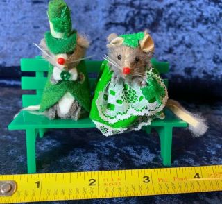 Vintage Real Fur Mice Dressed St Patrick’s Day Duo Mouse Toys W Germany