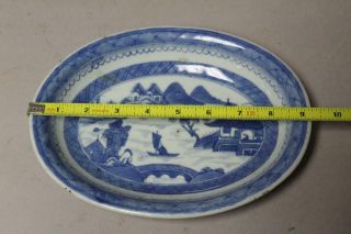 RARE EARLY 19TH C CANTON CHINESE PORCELAIN OVAL PLATTER IN BLUE ORIENTAL DESIGN 3