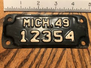 1949 A,  Michigan Motorcycle License Plate Vintage Cool Numbers 12354