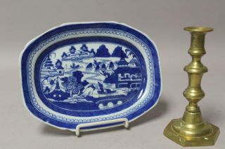 Rare Small Sized 18 - 19th C Canton Chinese Porcelain Platter Blue Oriental Design