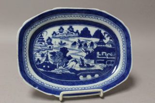 RARE SMALL SIZED 18 - 19TH C CANTON CHINESE PORCELAIN PLATTER BLUE ORIENTAL DESIGN 3