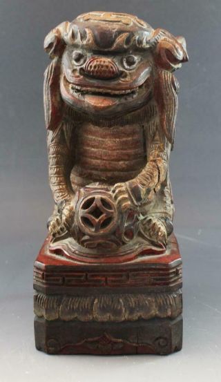 Antique 19c Chinese Carved Teak Wood Foo Dog Lion Sculpture Statue Garniture