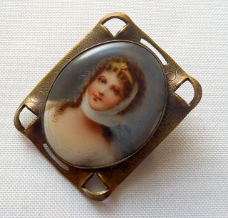 Vintage Hand Painted Portrait Brooch Queen Louise Of Prussia