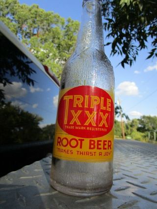Triple Xxx Root Beer Bottle - Local Bottling Co - Texas - 1940 - 12 Oz.  -