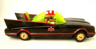 Vintage Tin Car Toy Litho Batmobile Asc Aoshin Japan Batman Robin