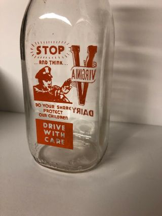 1950’s Virginia Dairy Quart Milk Bottle Richmond Va ACL Painted Label 3