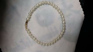 Vintage Pearl & 14k Gold Clasp 7 3/8 " Long Bracelet