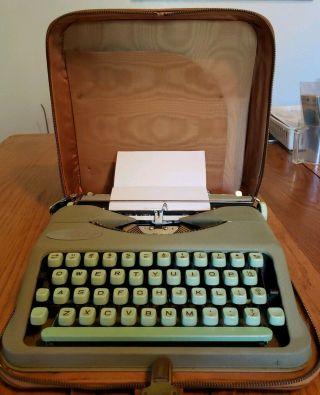 Vintage Hermes Rocket Sea Foam Green Typewriter Portable With Leather Like Case