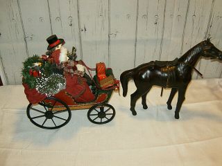 Large Byers Horse And Carriage With 2 Christmas Carolers.  Two Feet Long Combined