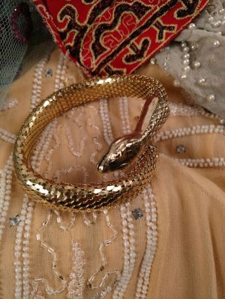 Vintage Whiting And Davis Gold Tone Snake Bracelet Arm Band Jewelry