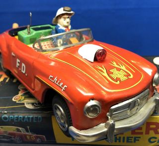 Mystery Fire Chief Car With Lights 81 By Sanshin Japan 1950’s Battery Operated