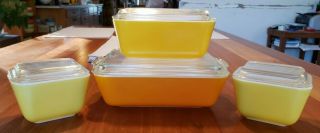 Vintage Pyrex Daisy Citrus Refrigerator Dishes Set (501,  501,  502,  503) W/ Lids