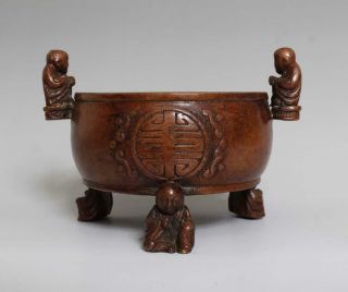 Perfect Antique Chinese Bronze Incense Burner Carved Kids Shi Jiuxi Marked