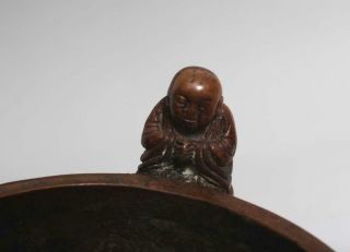 Perfect Antique Chinese Bronze Incense Burner carved Kids Shi Jiuxi Marked 3