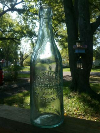 Aqua Pint C.  Noll.  Schlitz Laporte Ind.  Indiana Blob Beer Bottle.