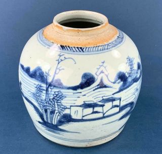 Antique Ming Type,  19th Century Chinese Blue And White Pottery Ginger Jar