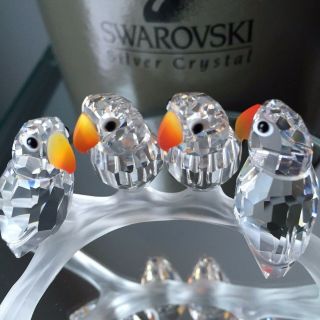 Swarovski Baby Lovebirds,  Austrian Silver Crystal,  Box & Display Mirror
