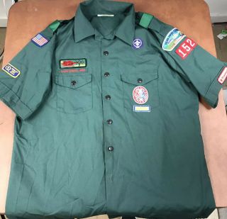 Venturing Official Bsa Boy Scouts Uniform Shirt Green Adult Mens Xl 152 Patches